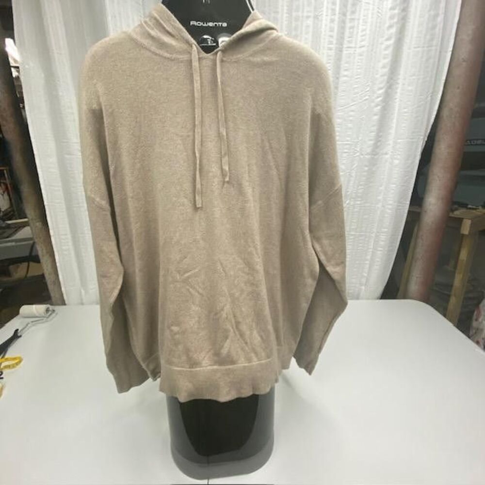 Hilary Radley Womens XL Beige Hooded Knit Sweater Lightweight Pullover Hoodie